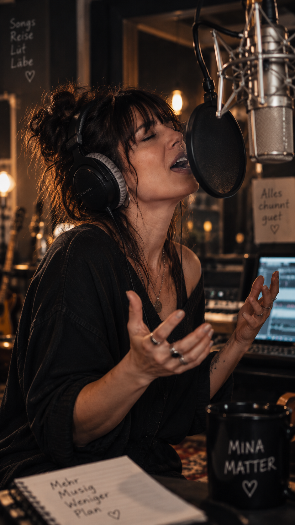 Mina Matter singt im Aufnahmestudio